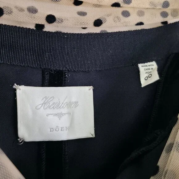 Doen Criselda Midi Dress Black Velvet Polka Dot Puff‎ Sleeve Heirloom Size 00 - Picture 5 of 12